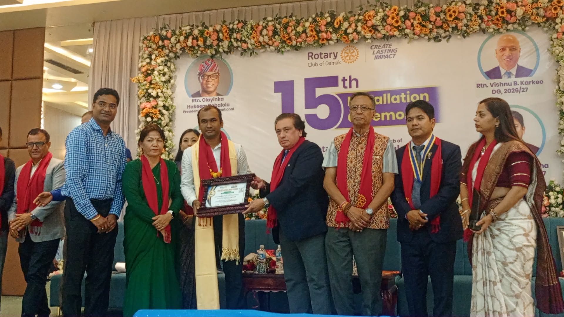 रोटरी क्लब अफ दमकको १५औँ पदस्थापन समारोह सम्पन्न, पत्रकार डिकेन्द्र बस्नेत सम्मानित