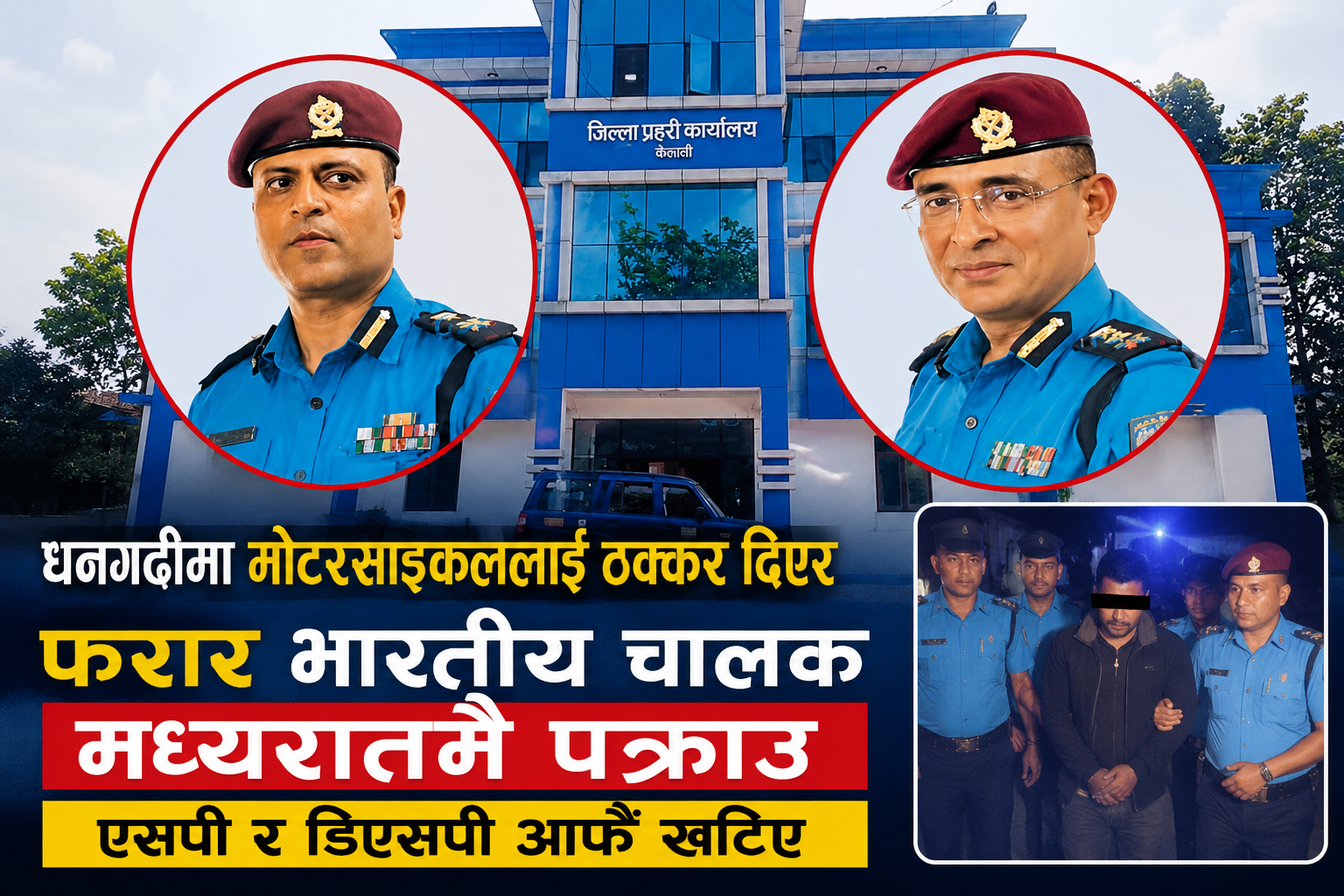धनगढीमा मोटरसाइकललाई ठक्कर दिएर फरार भारतीय चालक मध्यरातमै पक्राउ, एसपी र डिएसपी आफैँ खटिए